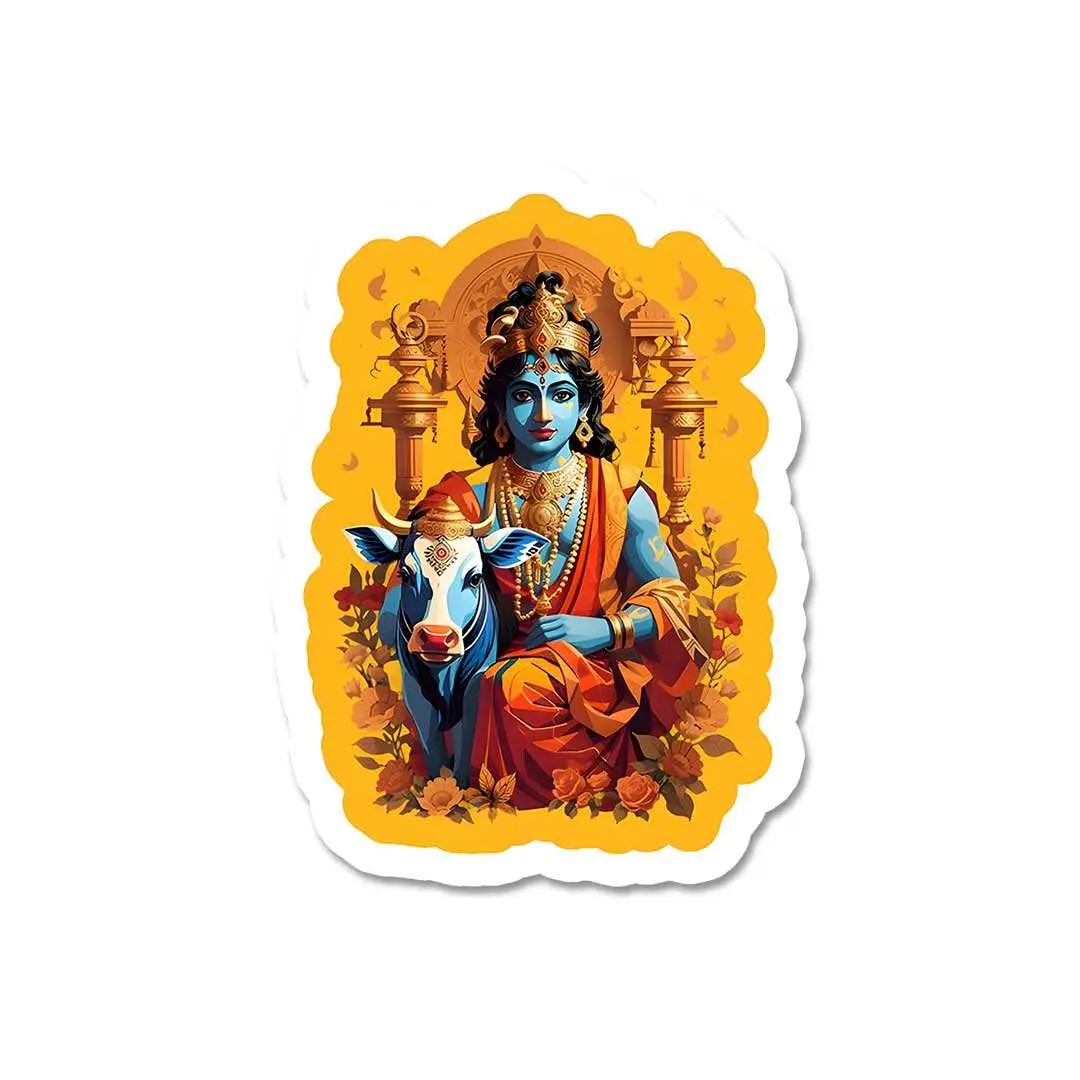 Krishna And Cow Sticker 1