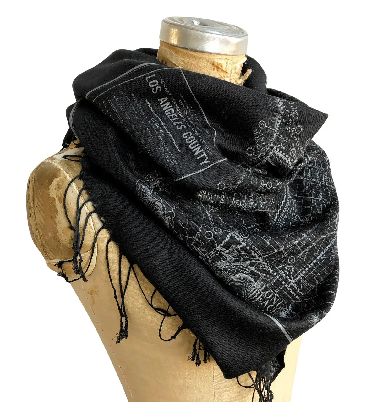 Los Angeles Map Scarf. Old California Map Linen-Weave Pashmina 1