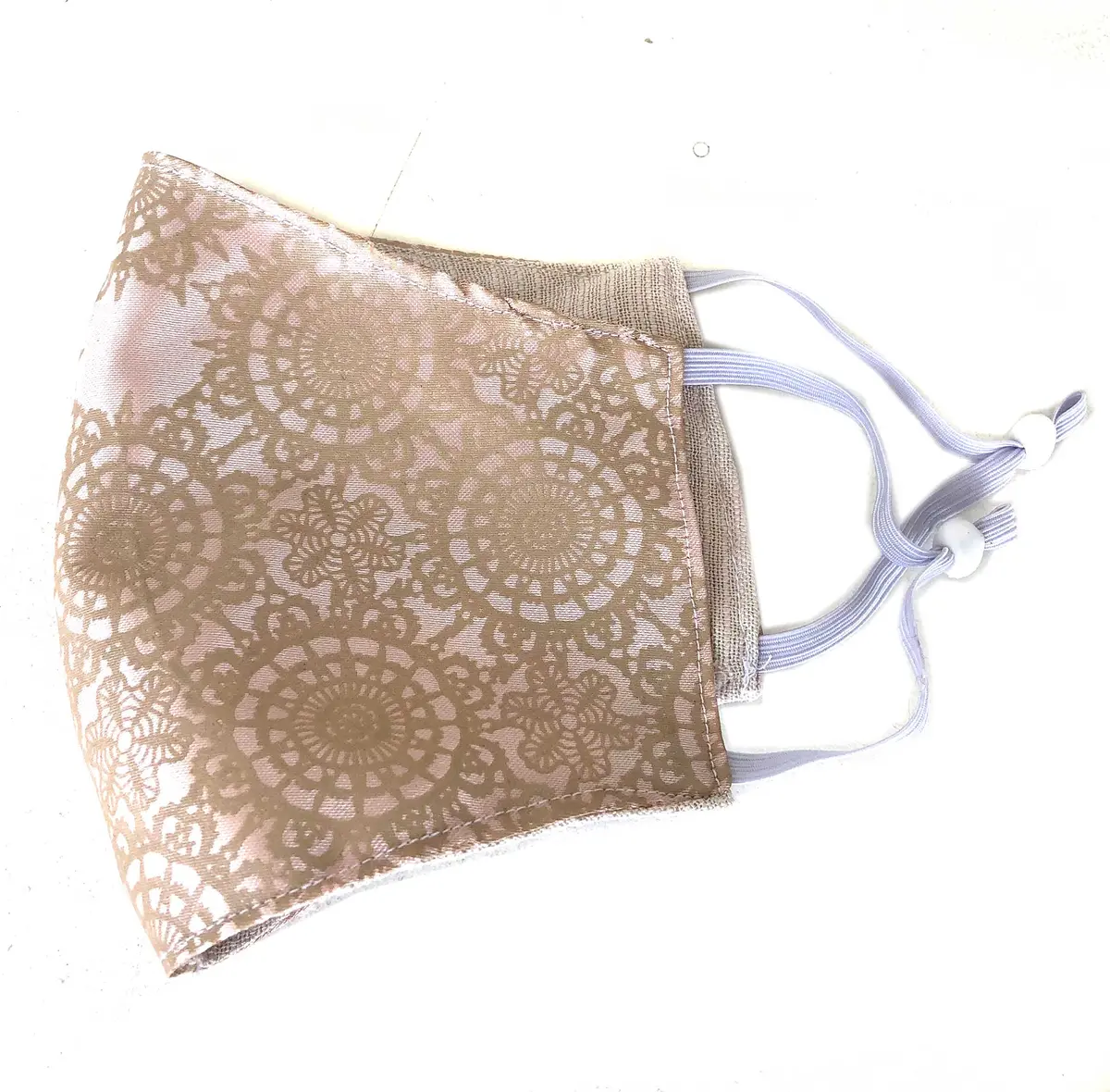 Cottage Lace Print Face Mask, Adjustable Doily Lace Fabric Face Cover 1