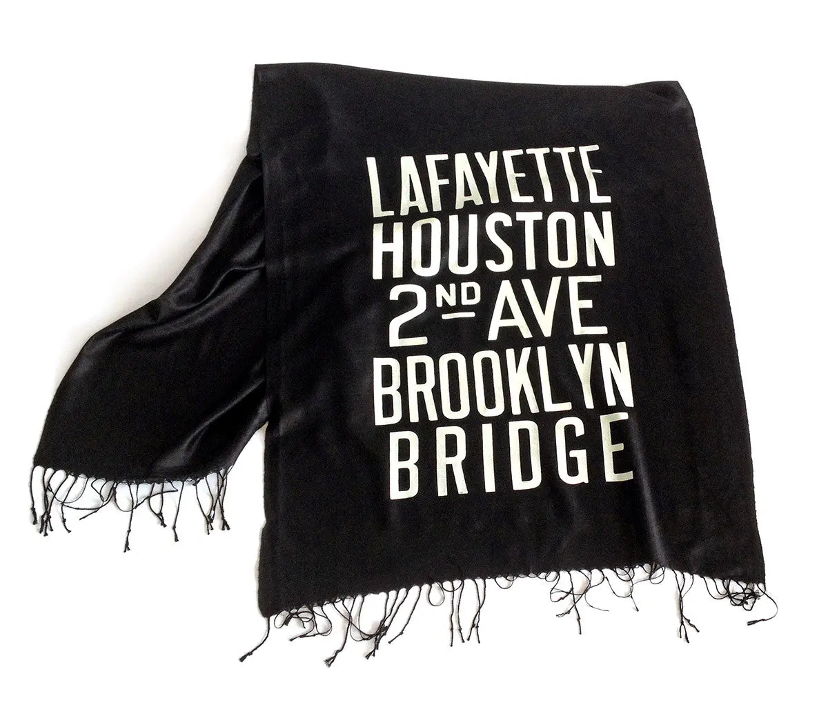 New York City Subway Scarf. Brooklyn Scroll Sign Linen-Weave Pashmina. 1