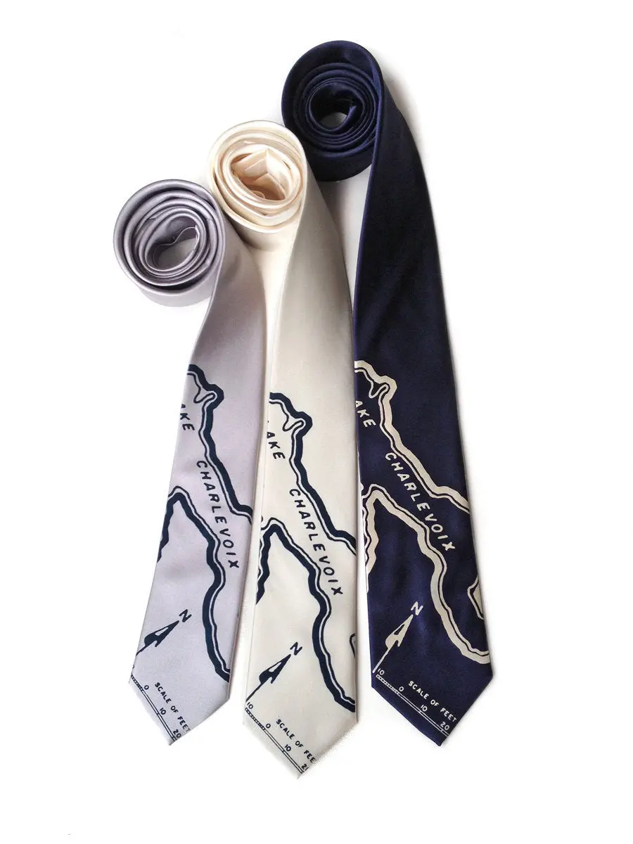 Lake Charlevoix, Michigan Map Necktie 1