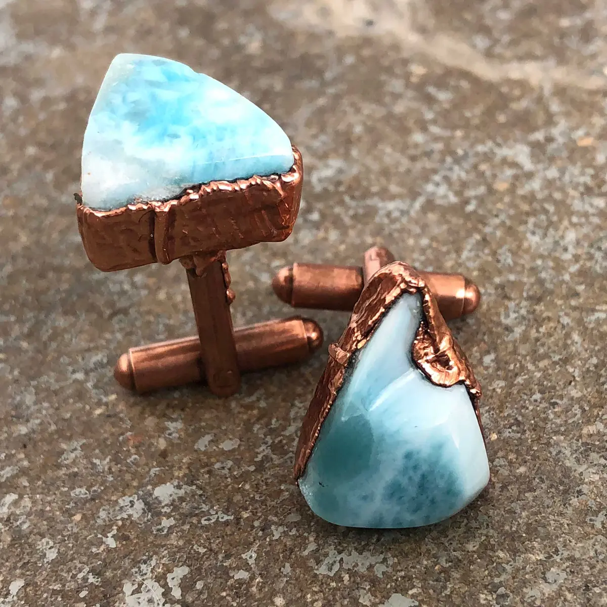 Larimar Cufflinks, Electroformed Copper Gemstone Cuff Links 1