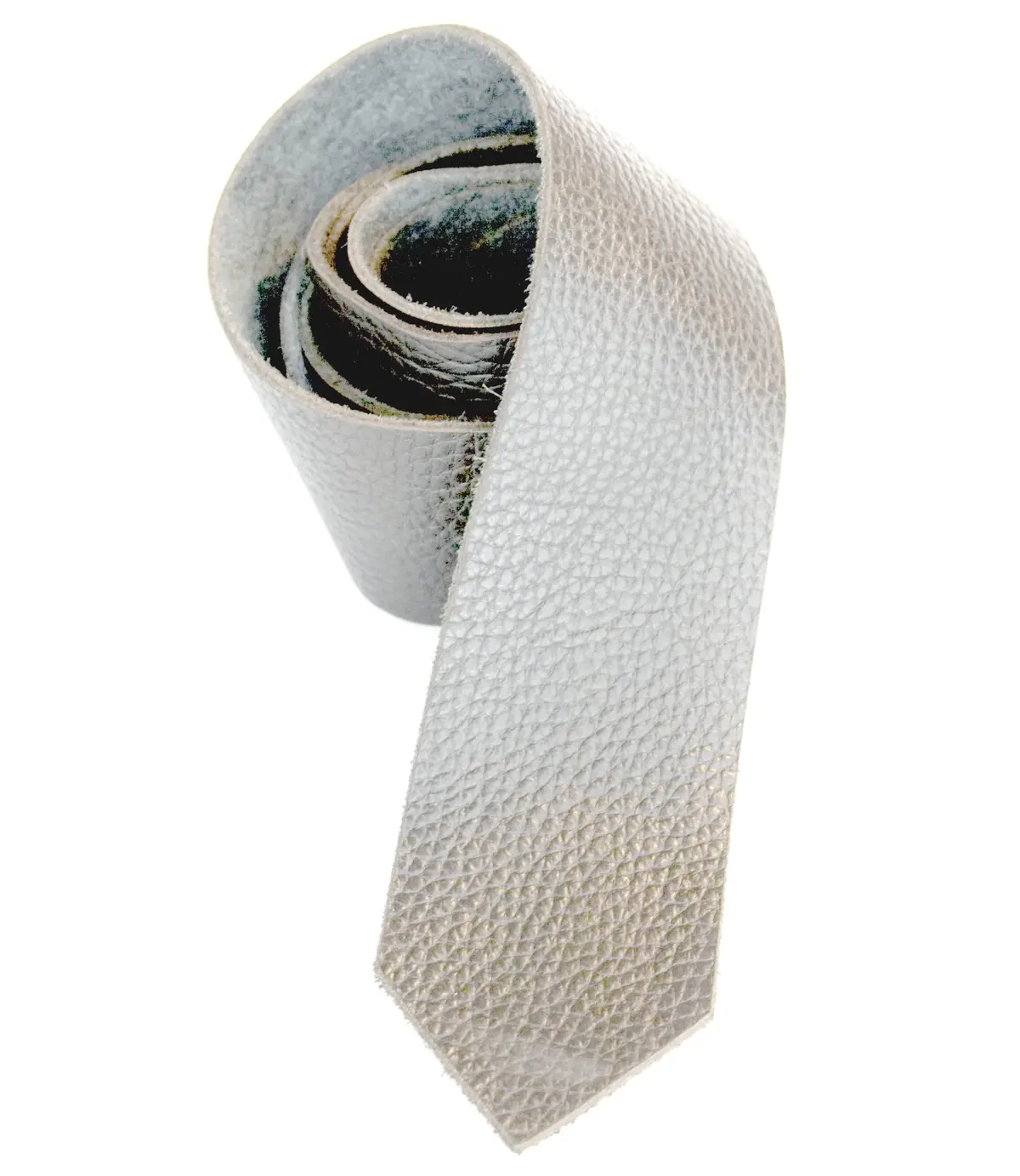 Light Grey Leather Necktie, Repurposed Automotive Leather Skinny Tie 1