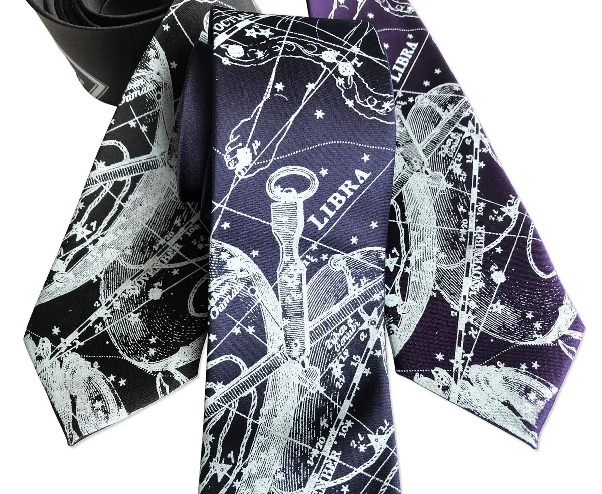 Libra Necktie, Scales Zodiac Constellation Print Tie 1