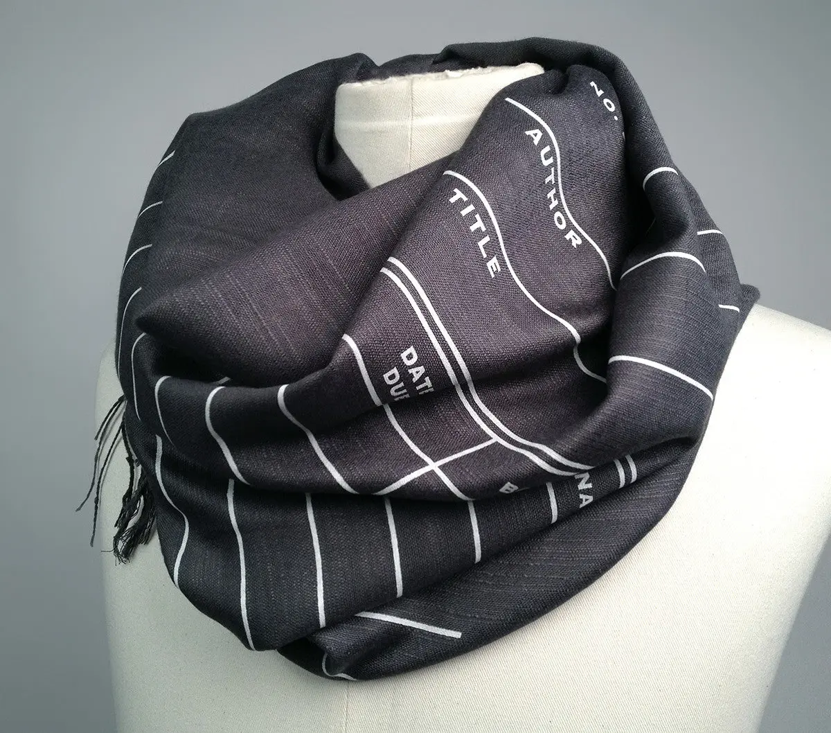 Library Date Due Card Scarf. Linen-Weave Pashmina 2