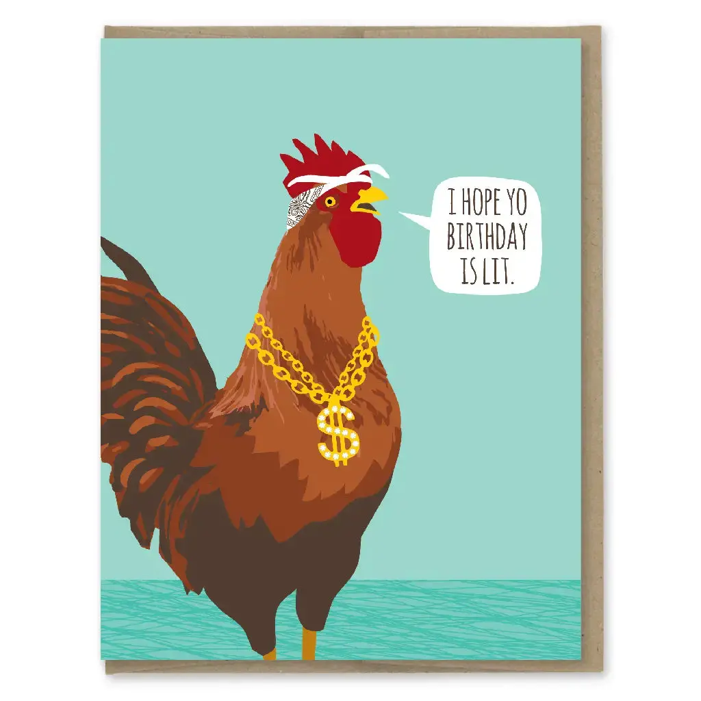 Lit Rooster Birthday Card 1