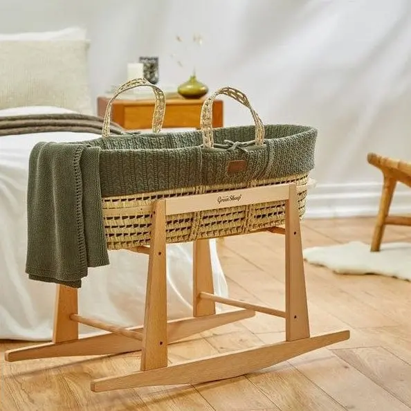 The Little Green Sheep Knitted Moses Basket And Rocking Stand Bundle - Juniper 1