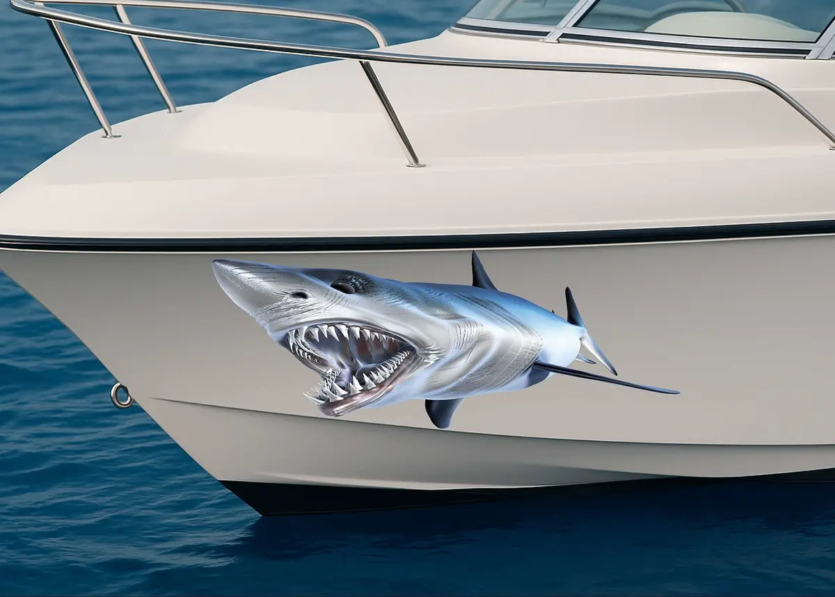 Mako Shark Boat Decal – Aggressive Shark Mouth Bow Graphic 2