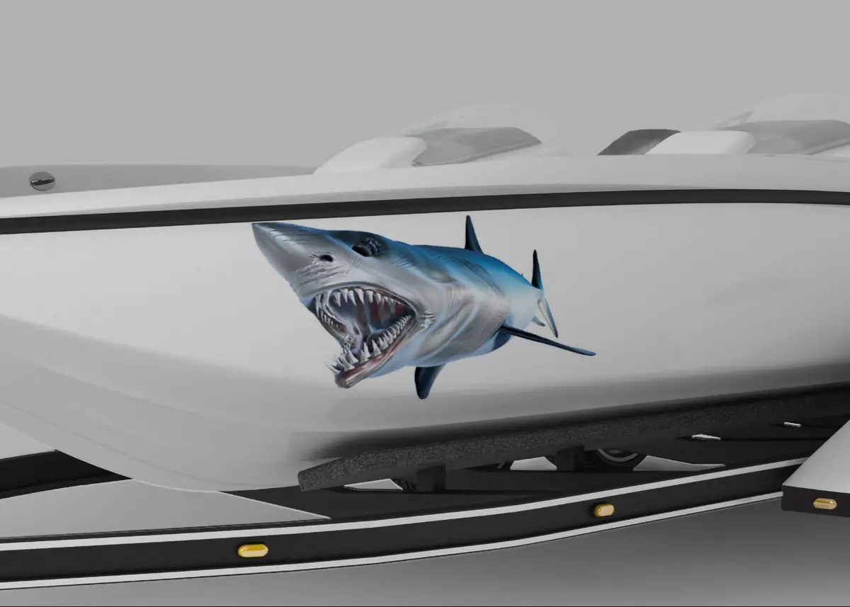 Mako Shark Boat Decal – Aggressive Shark Mouth Bow Graphic 1