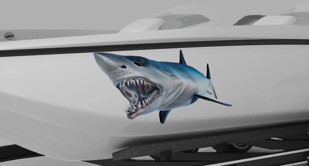Mako Shark Boat Decal – Aggressive Shark Mouth Bow Graphic 3
