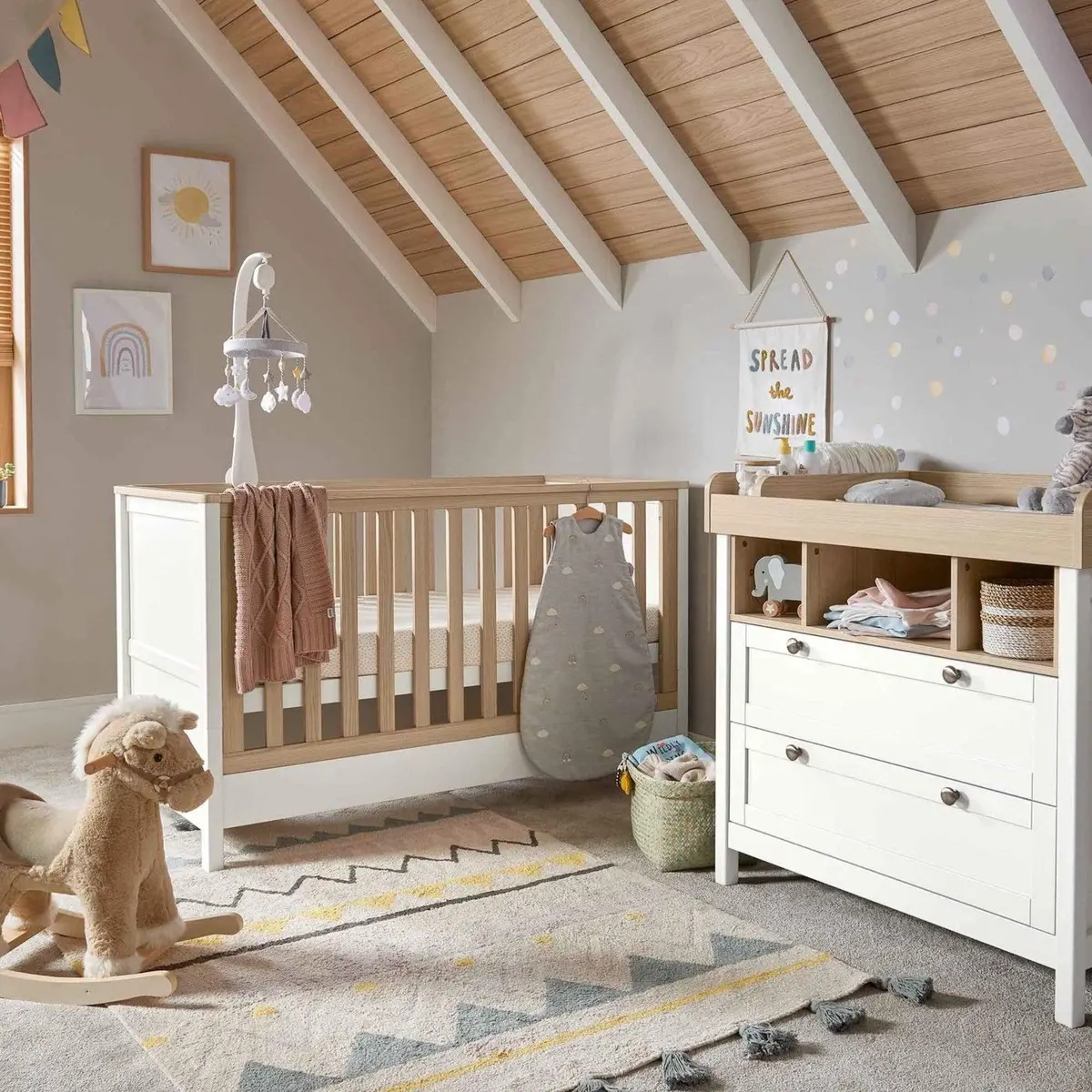 Mamas & Papas Harwell 2 Piece Cotbed & Dresser Roomset White/Natural 1