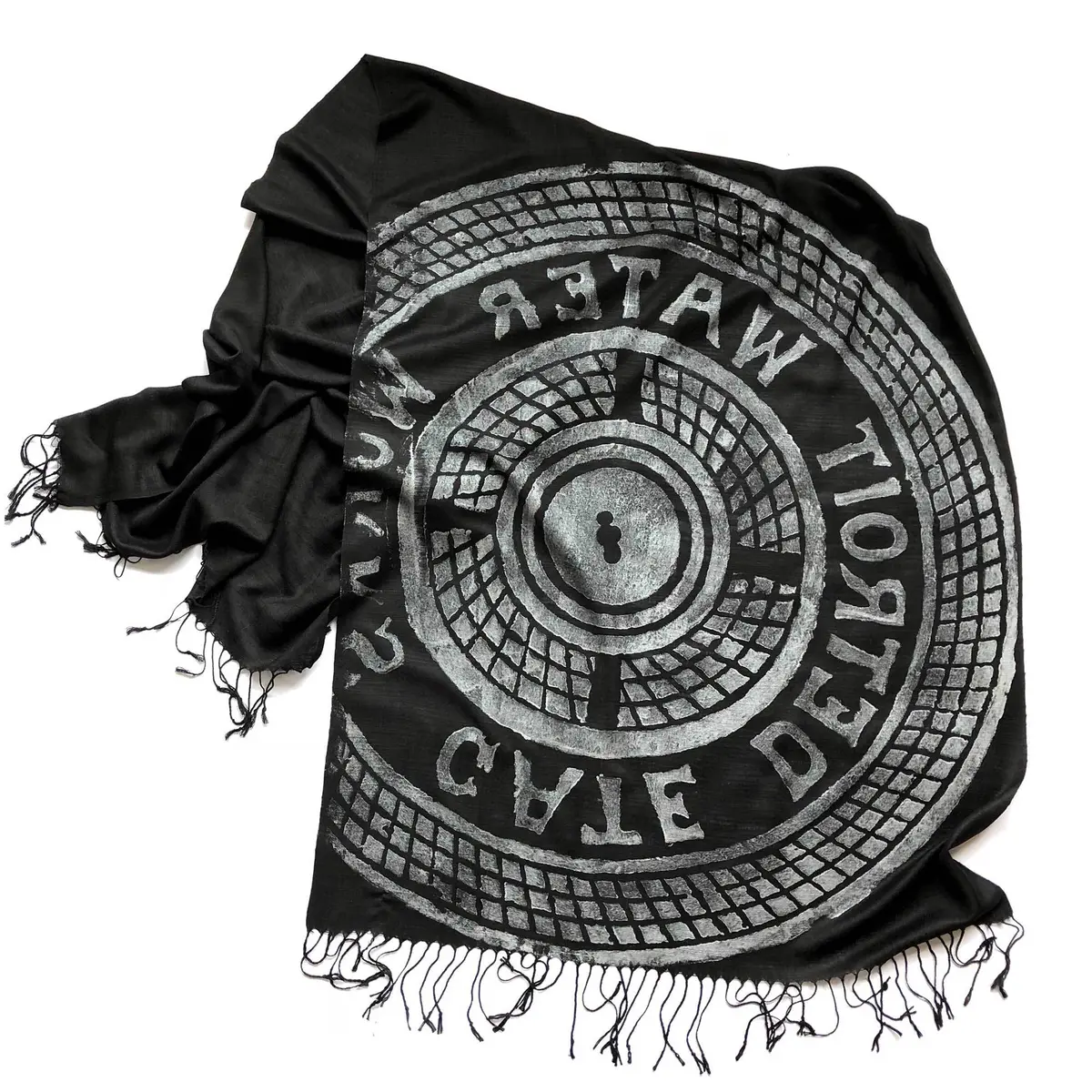 Manhole Cover Print Scarf, Detroit Tire Bamboo Pashmina 1