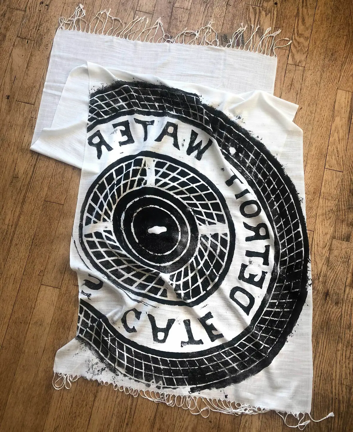 Manhole Cover Print Scarf, Detroit Tire Bamboo Pashmina 2