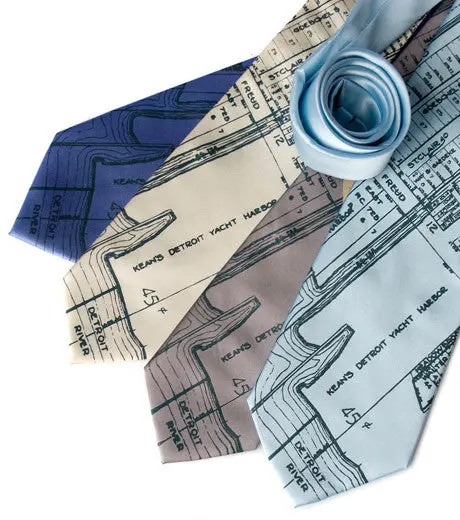 Detroit Map Necktie, Detroit River & Marina Tie 1