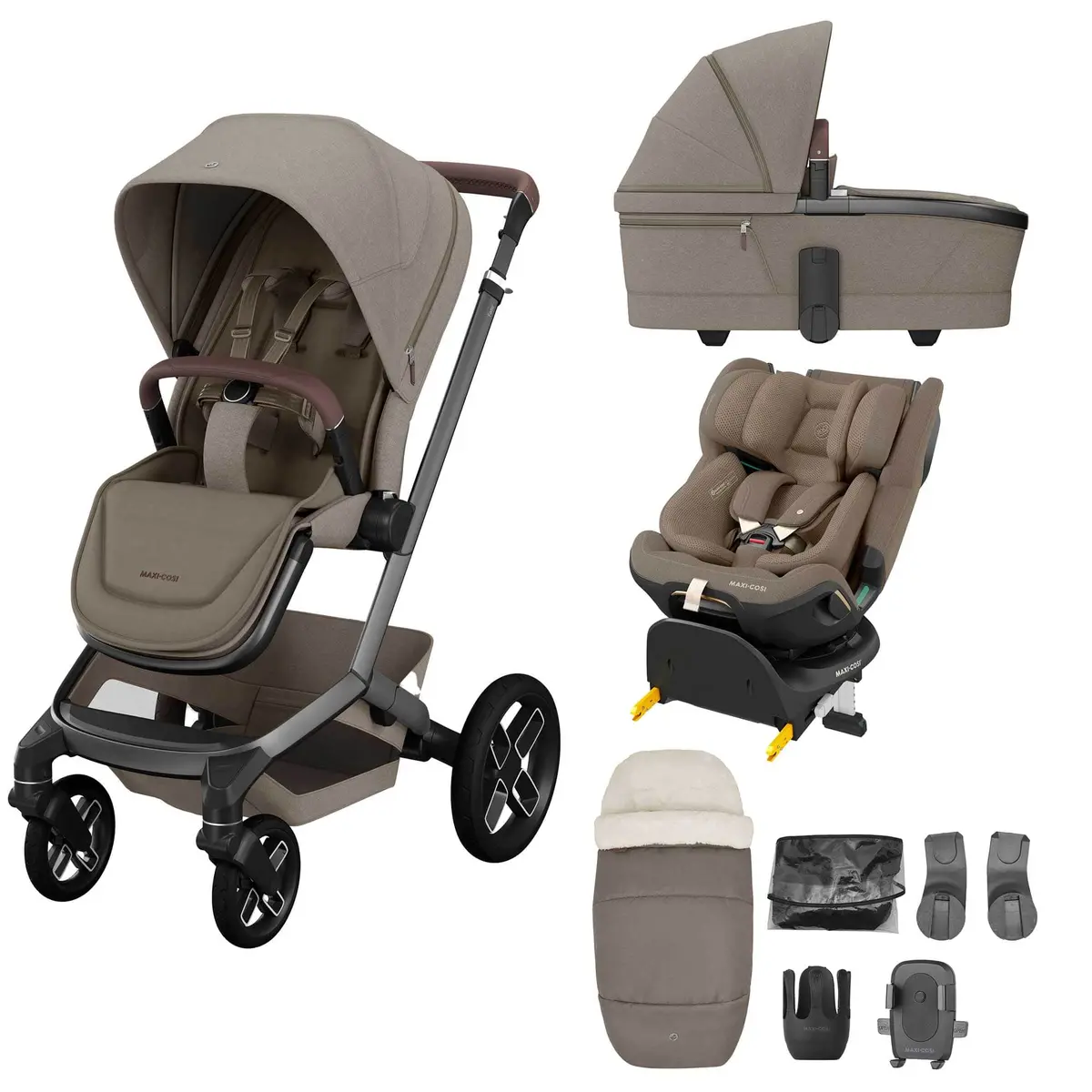 Maxi-Cosi Fame 9 Piece Emerald 360 Pro 2 Bundle In Twillic Truffle (Black Wheels) 1