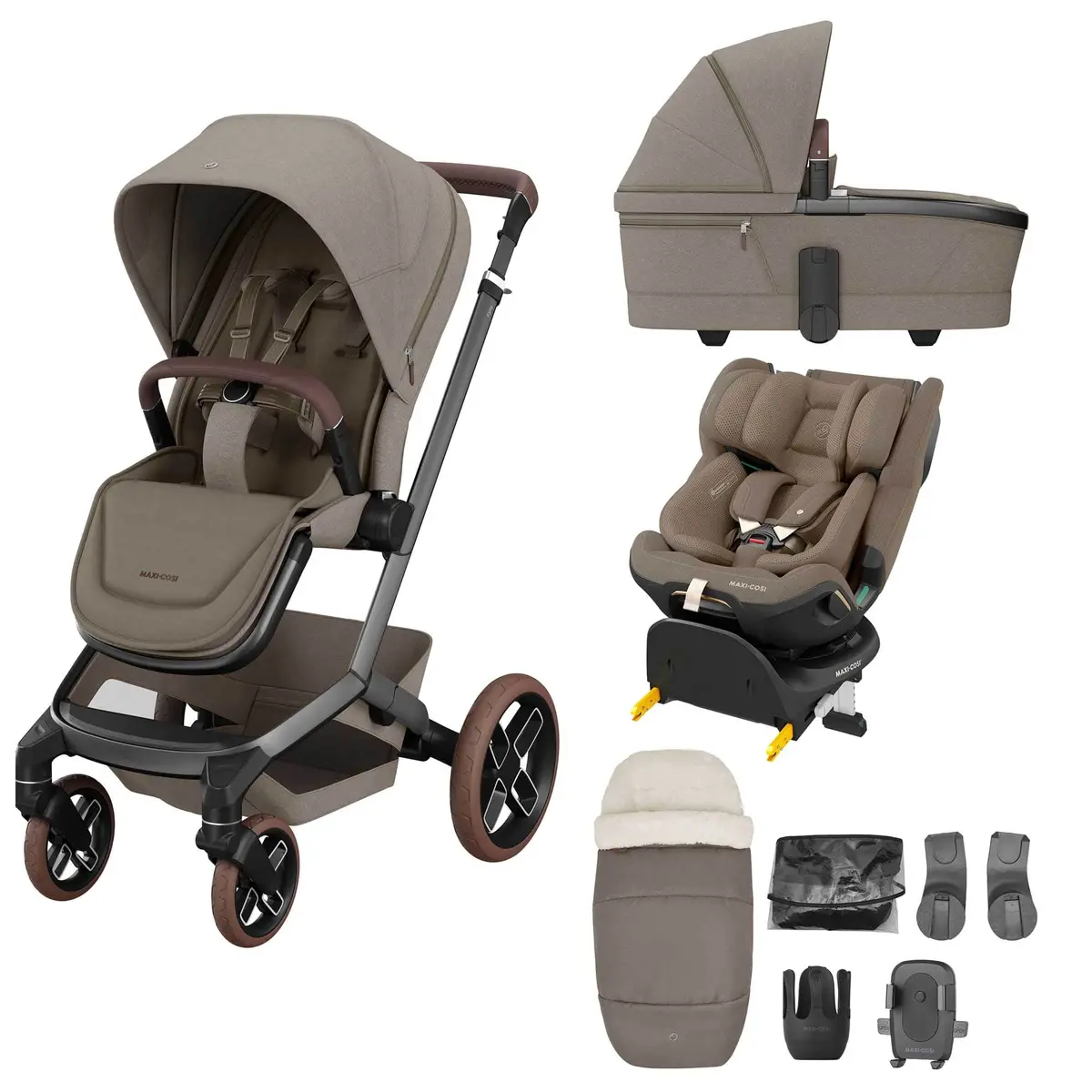 Maxi-Cosi Fame 9 Piece Emerald 360 Pro 2 Bundle In Twillic Truffle (Brown Wheels) 1