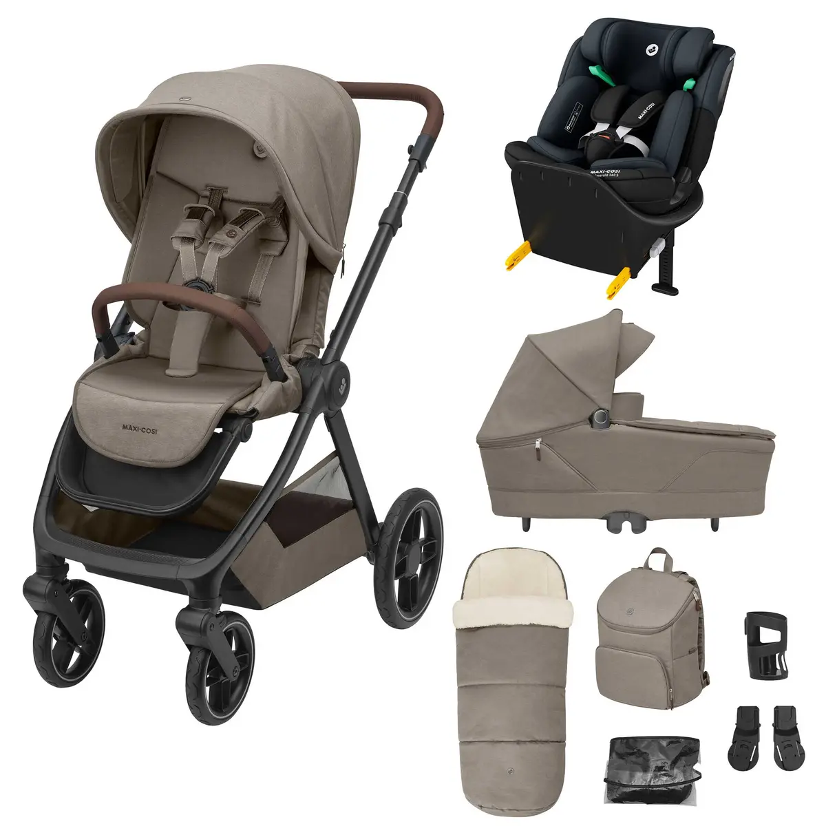 Maxi-Cosi Oxford+ 8 Piece Emerald 360S Bundle - Twillic Truffle 1