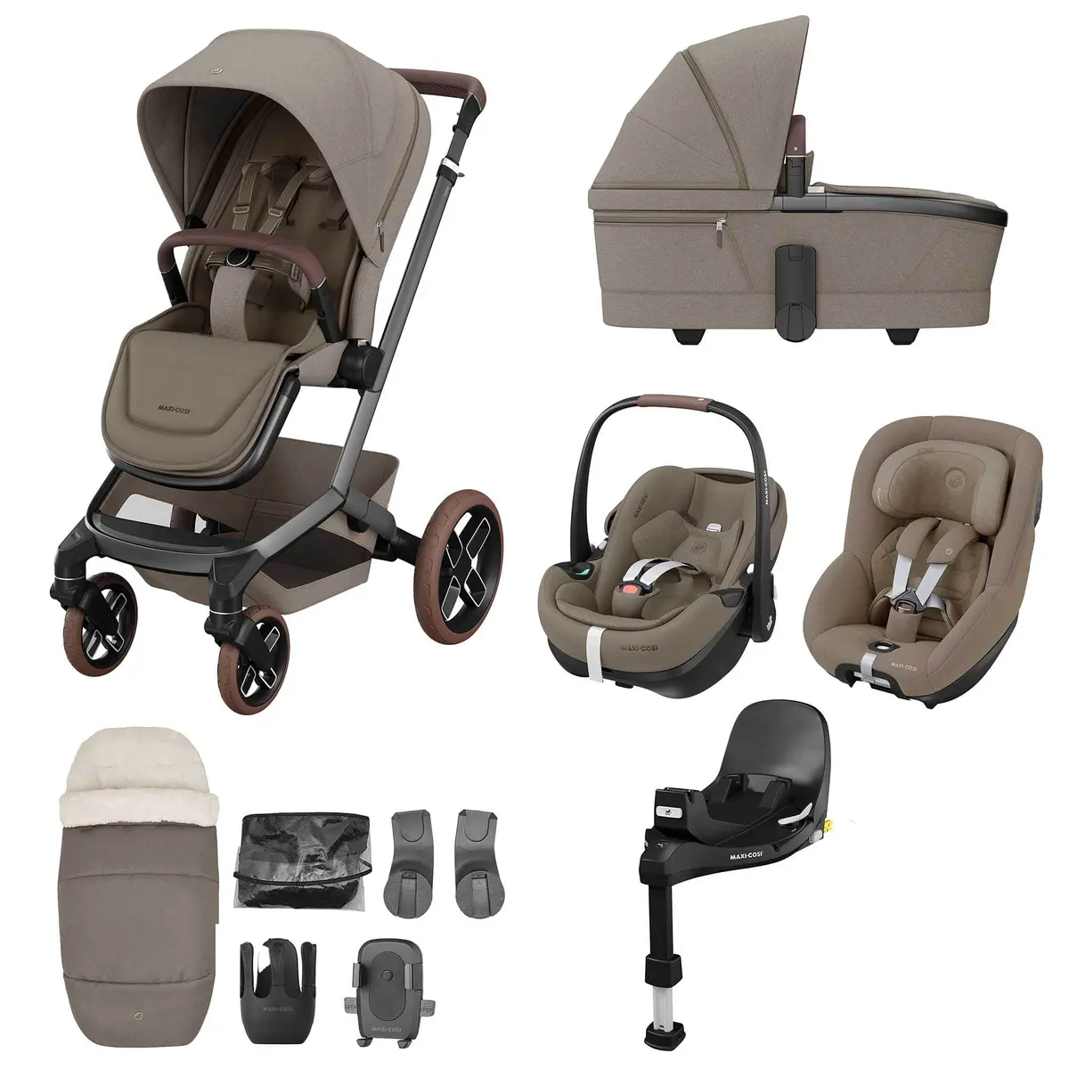 Maxi-Cosi Fame 10 Piece Premium Family 360 Pro Bundle In Twillic Truffle (Brown Wheels) 1