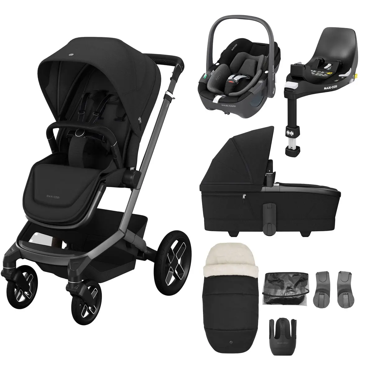 Maxi-Cosi Fame 8 Piece Complete Travel System In Twillic Black 1