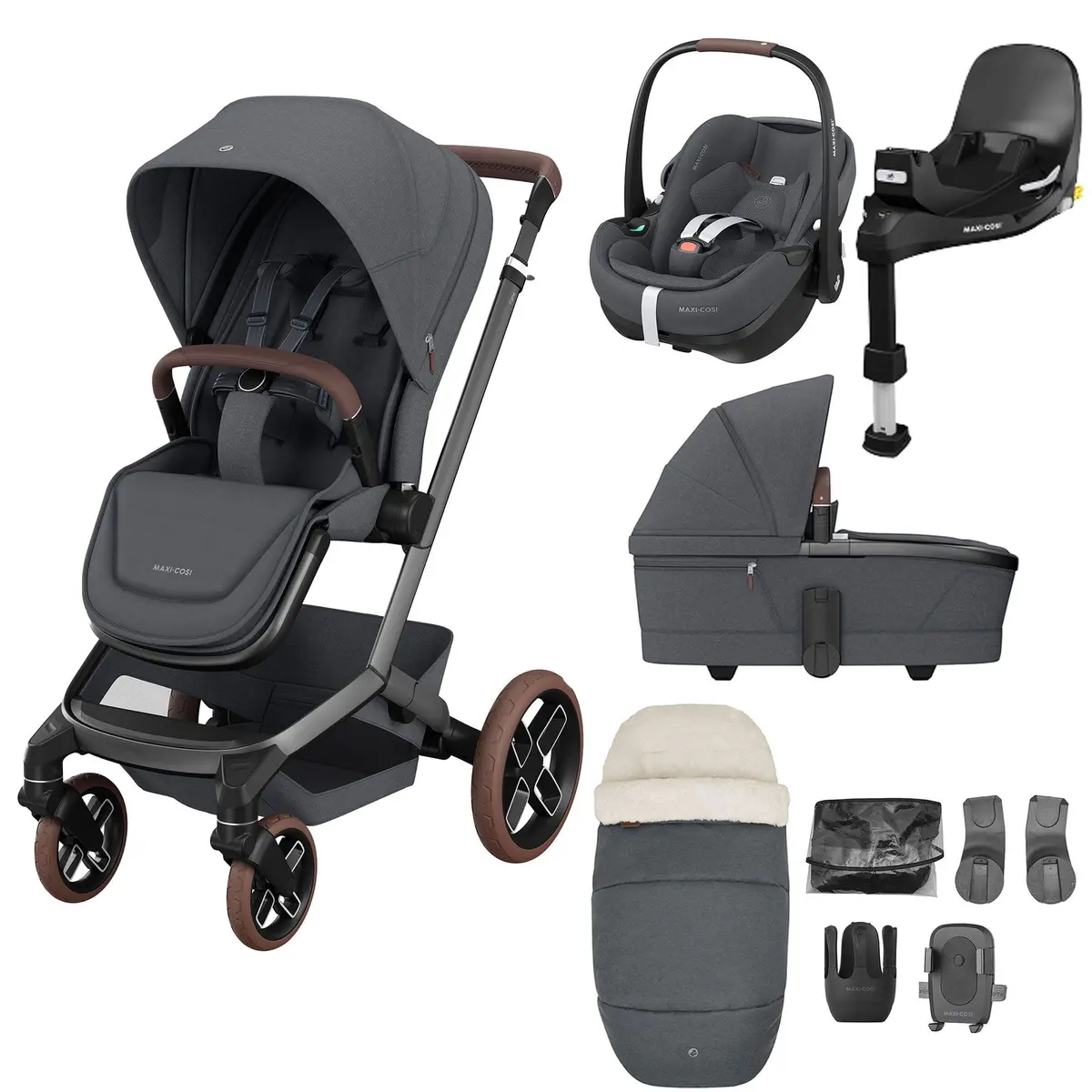Maxi-Cosi Fame 9 Piece Premium Travel System In Twillic Graphite 1
