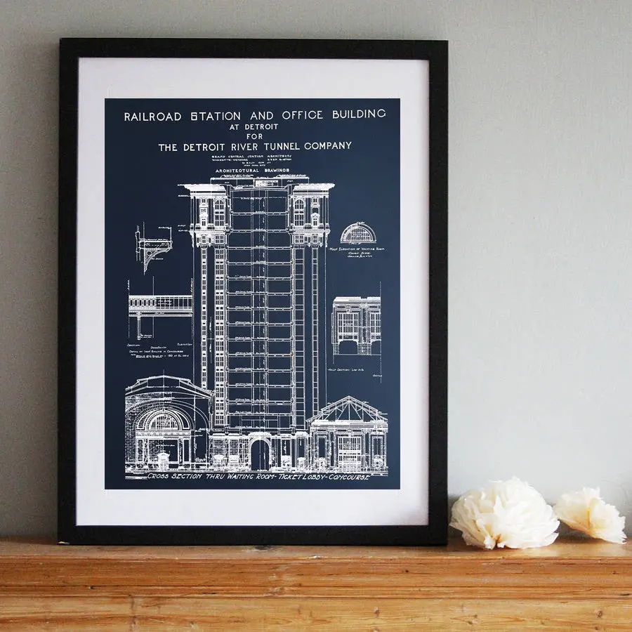 Blueprint Poster, Mcs Detroit Train Station Art Print 1