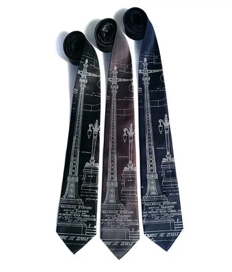 Blueprint Necktie: Detroit Train Station Ironwork Silk Tie 1