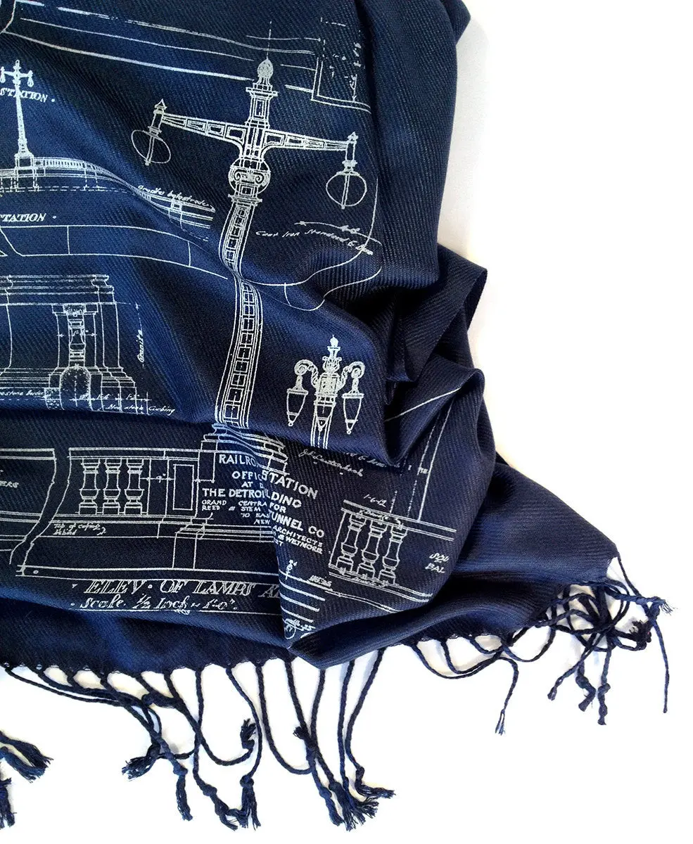 Blueprint Pashmina Scarf: Ironwork Detail, Detroit Train Station 1
