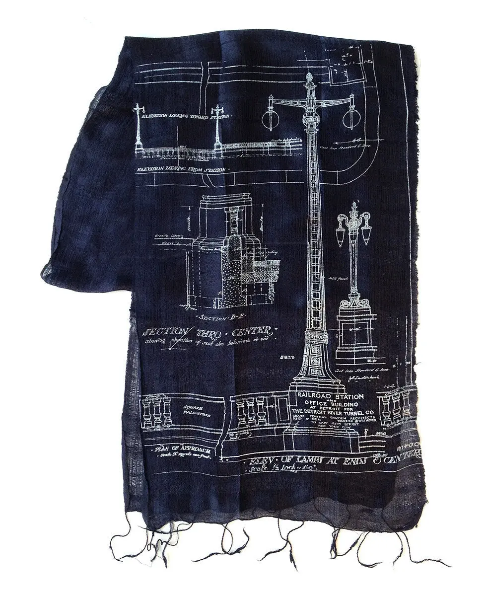Blueprint Silk Scarf: Detroit's Train Station Ironwork. 1