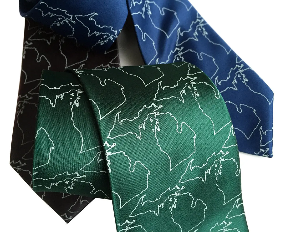 Michigan Outline Necktie, Michigan Mitten Map Tie 1
