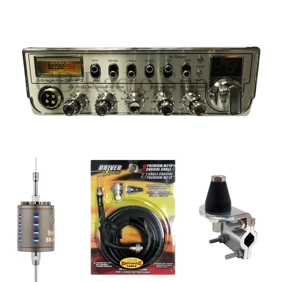 Mirage Mx36hp3 10 Meter Radio, Stryker Sr-A10, Drx-3402 Heavy Duty Antenna Mirror Mount, Drx-1518 18 Foot Premium M213, Combo 1