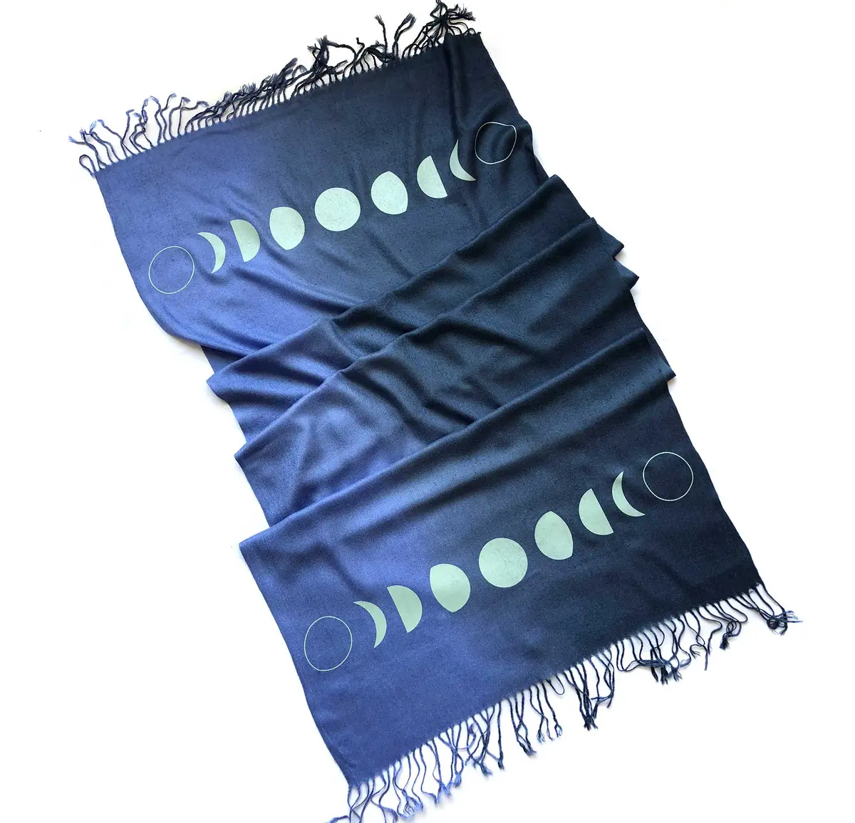 Moon Phase Scarf, Blue Ombré Pashmina 1