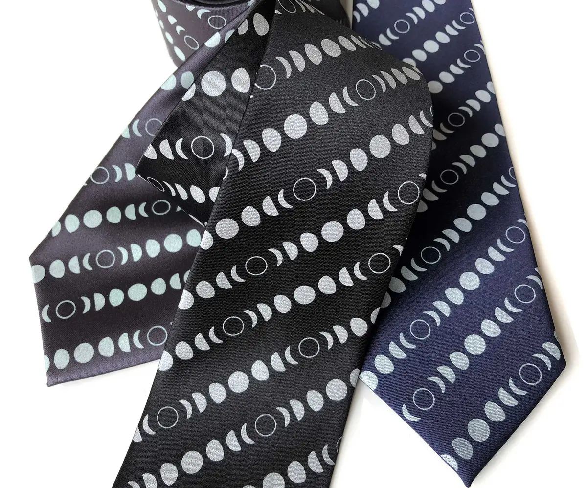 Moon Phases Necktie, Lunar Calendar Print Tie 1