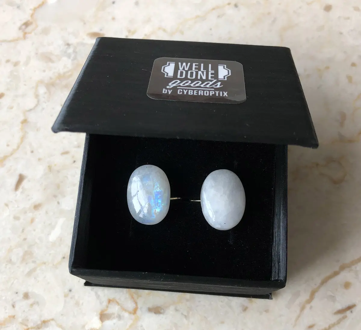 Moonstone Cufflinks. Iridescent Stone Cufflinks 2