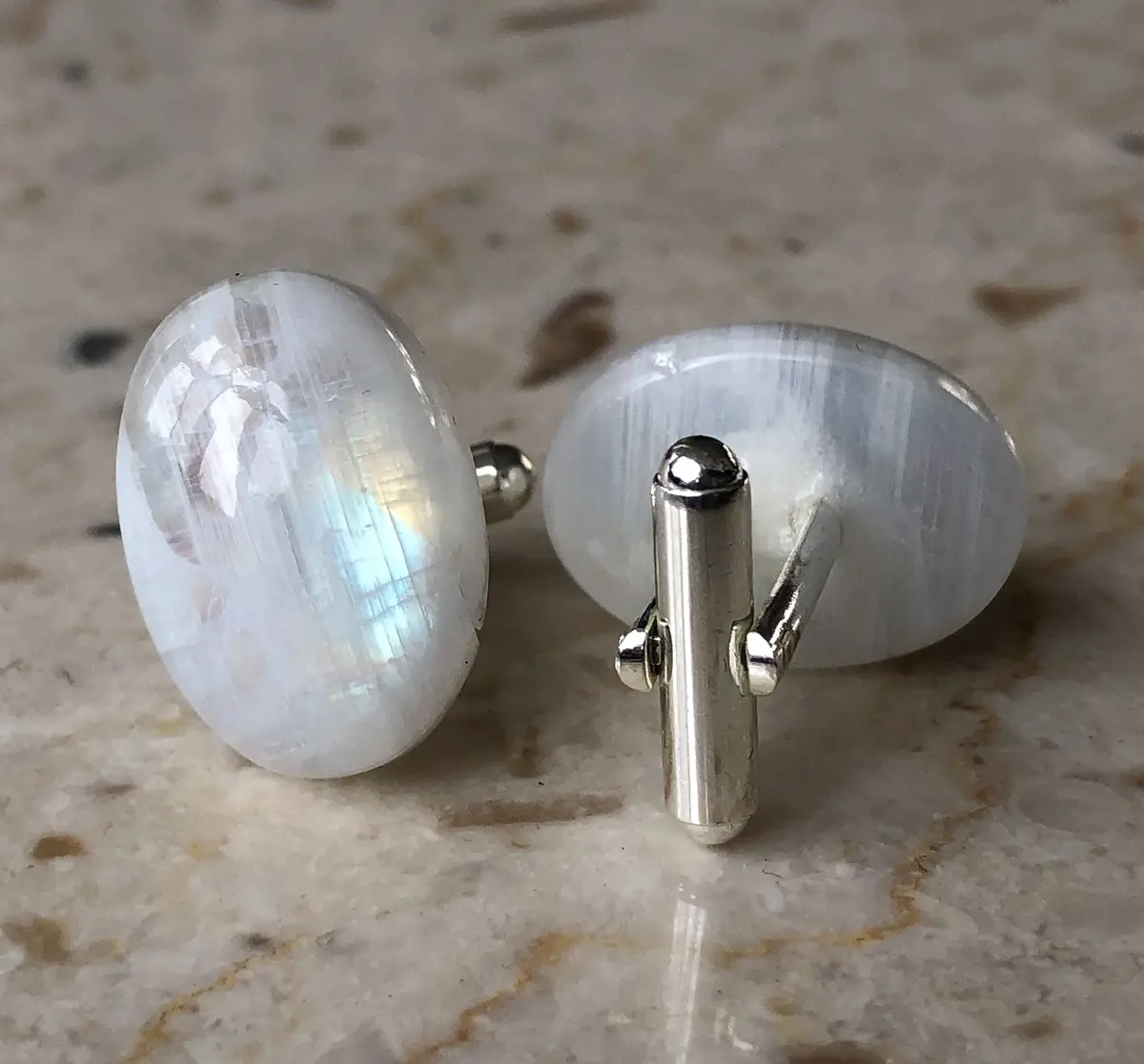 Moonstone Cufflinks. Iridescent Stone Cufflinks 1