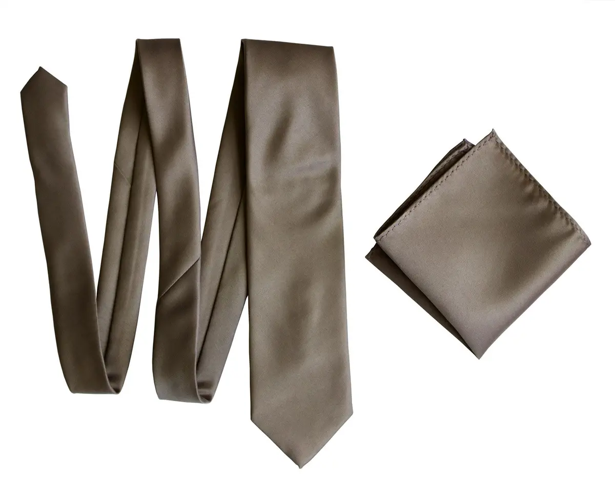 Mushroom Grey Pocket Square. Tan Solid Color Satin Finish, No Print 2