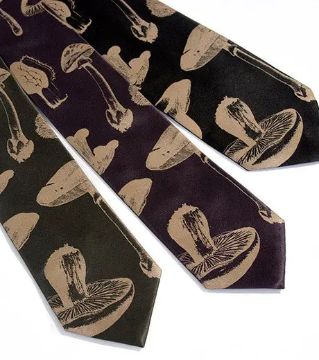Mushrooms Silk Necktie. Fungi Print Tie 1
