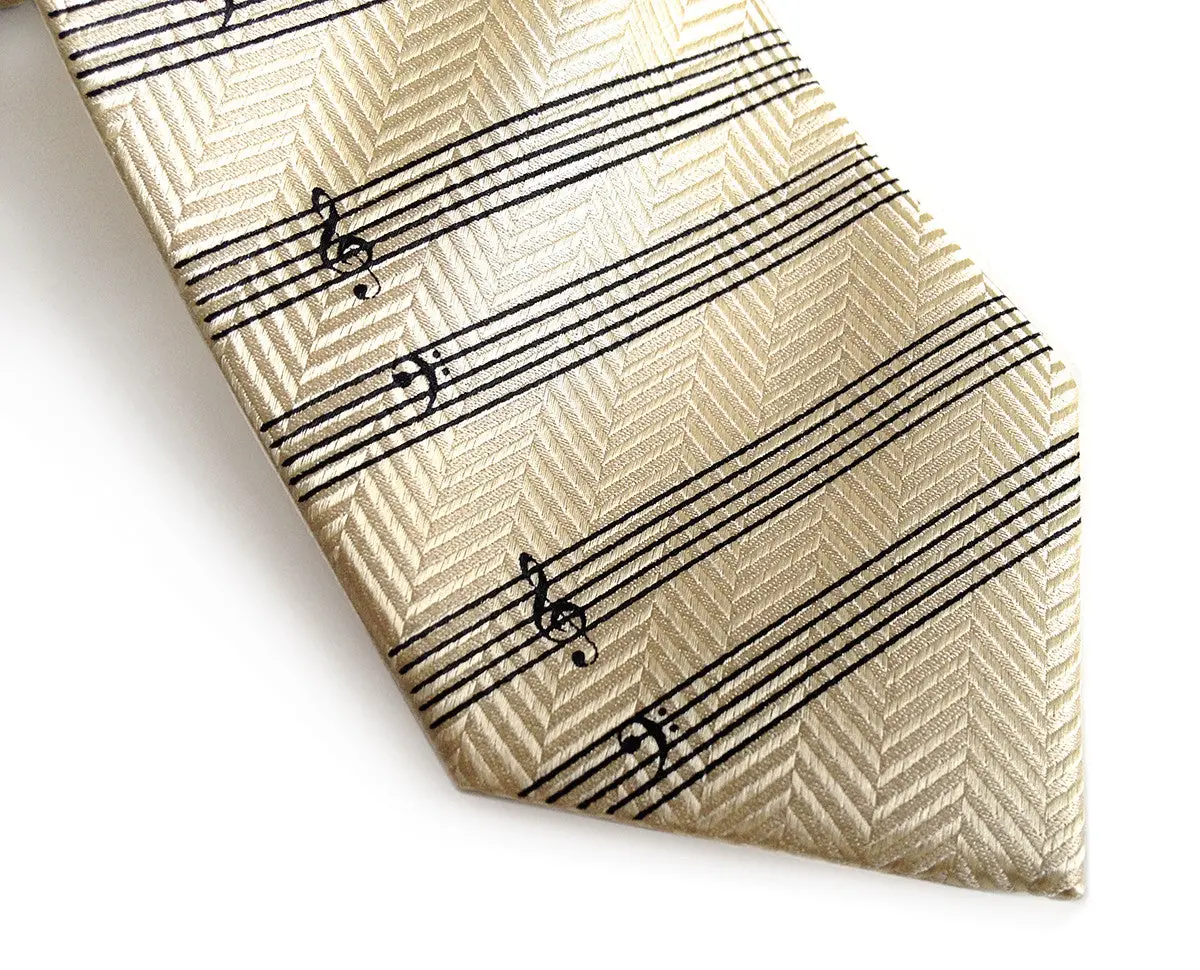 Music Manuscript Paper Necktie, Herringbone Silk Tie 1