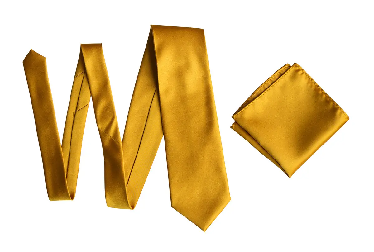Mustard Yellow Necktie. Solid Color Satin Finish Tie, No Print 6
