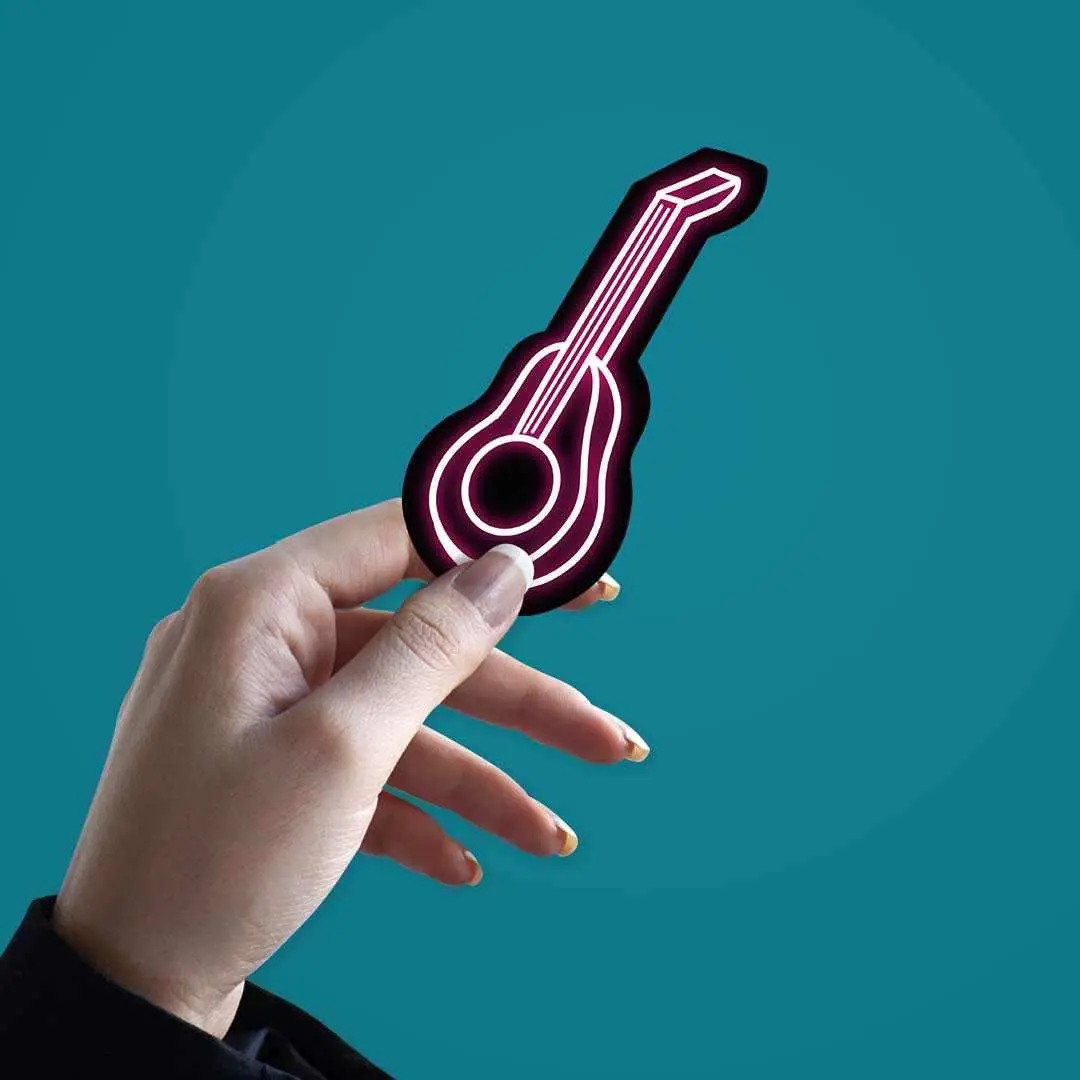 Neon Pink Guitar Sticker 2