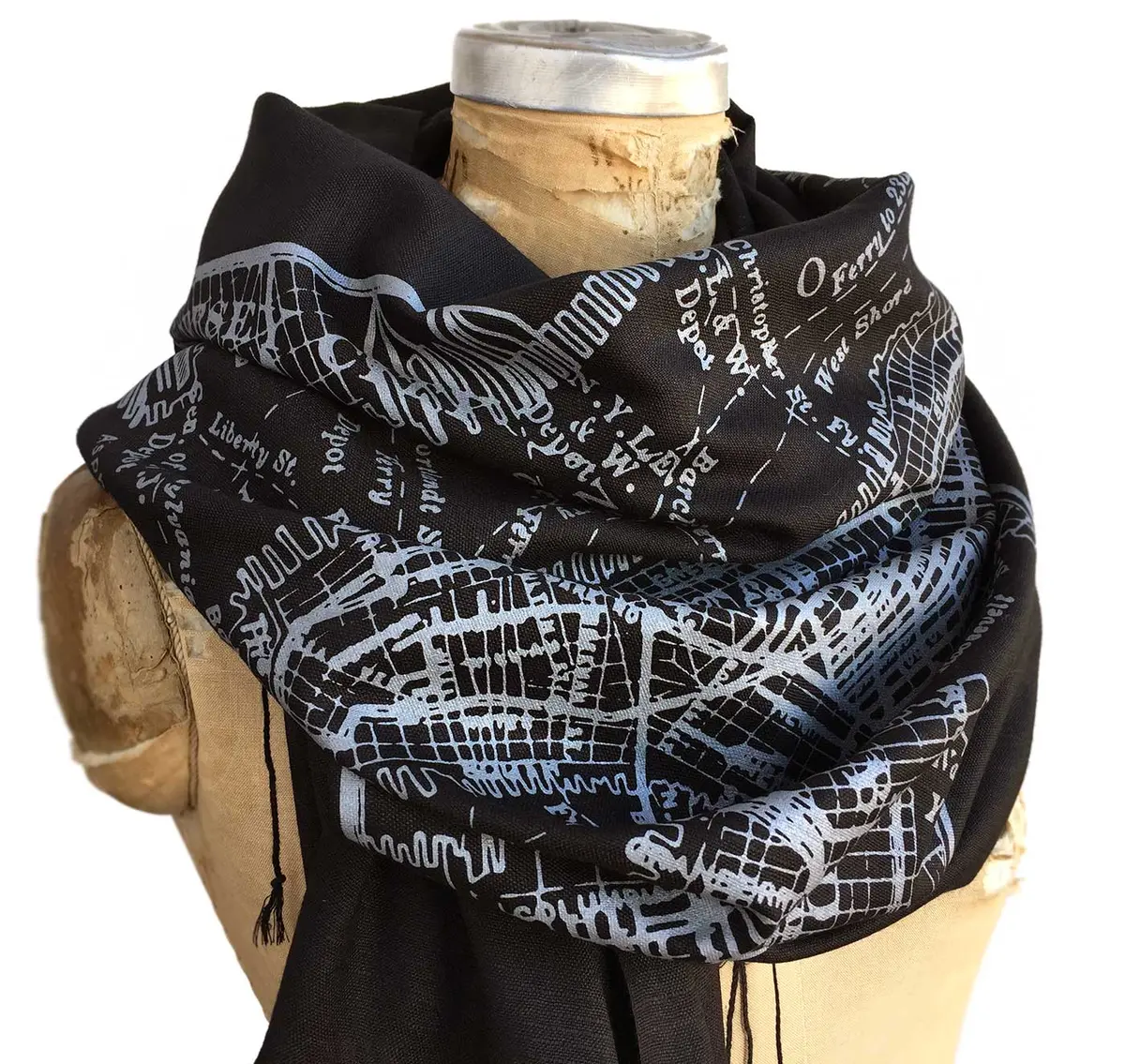 New York City Map Scarf, Brooklyn & Manhattan Linen-Weave Pashmina 1
