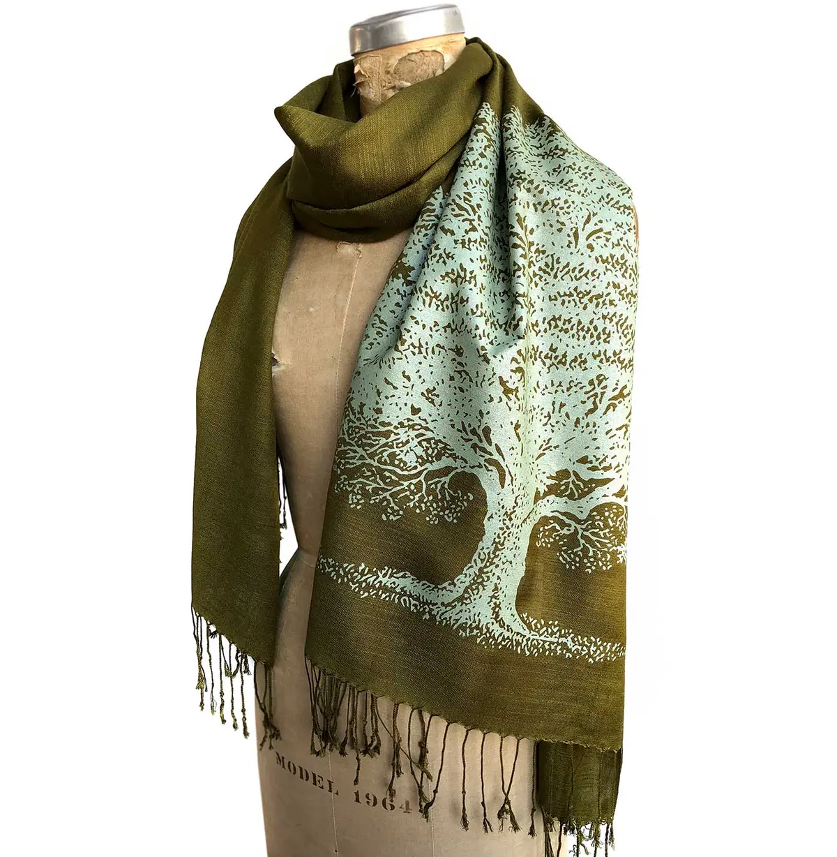 Oak Tree Scarf, Tree Silhouette Linen-Weave Pashmina 1