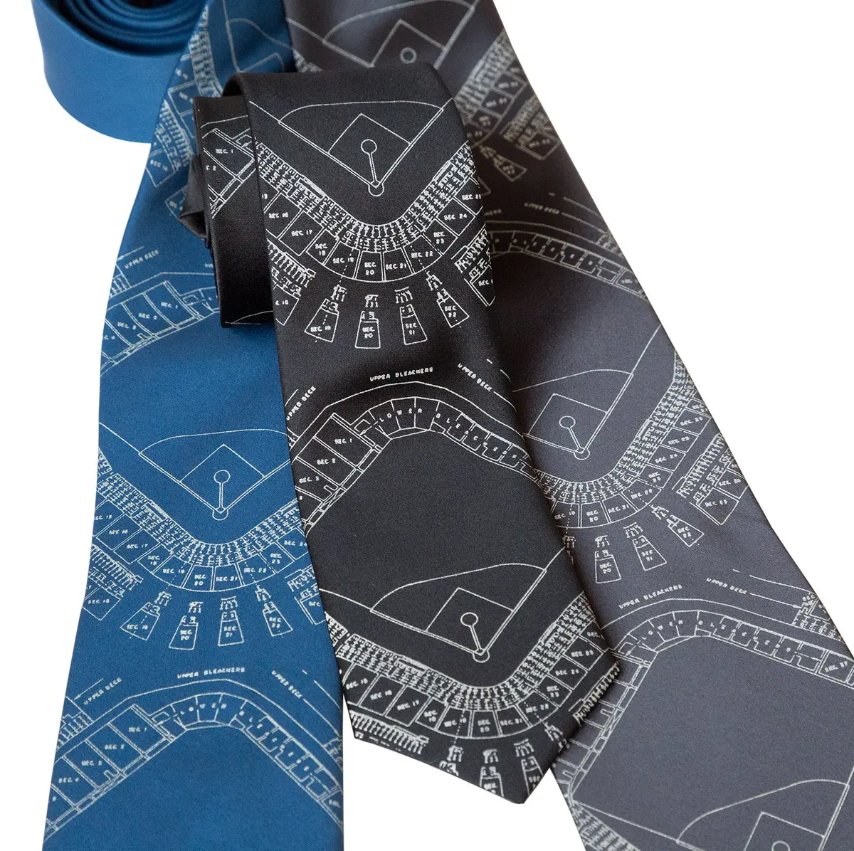 Old Tiger Stadium Blueprint Necktie, Historic Detroit Tie 2
