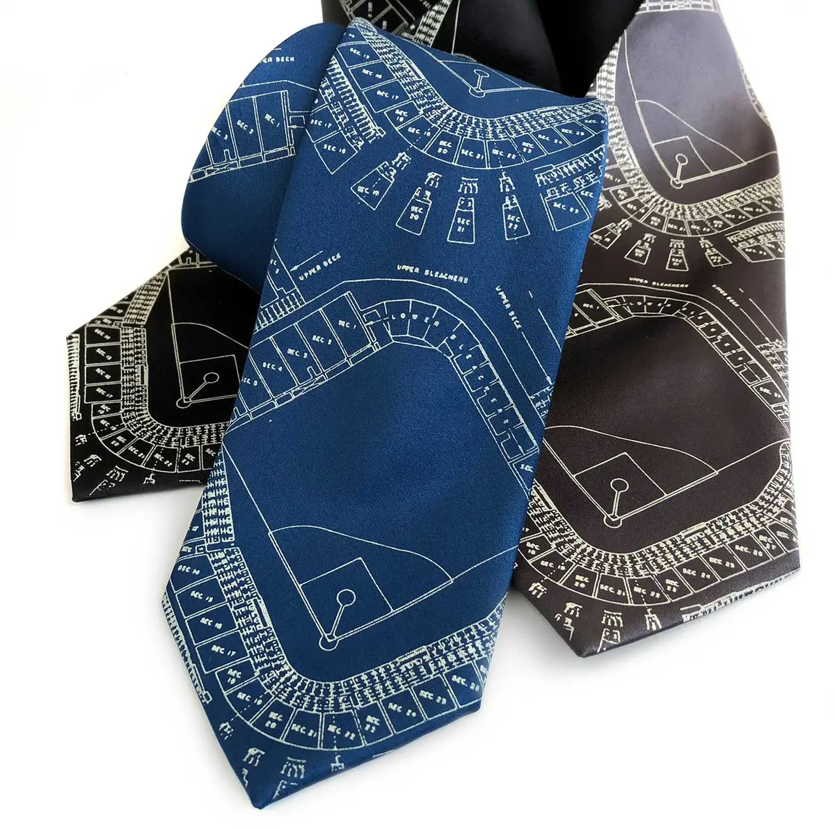 Old Tiger Stadium Blueprint Necktie, Historic Detroit Tie 1