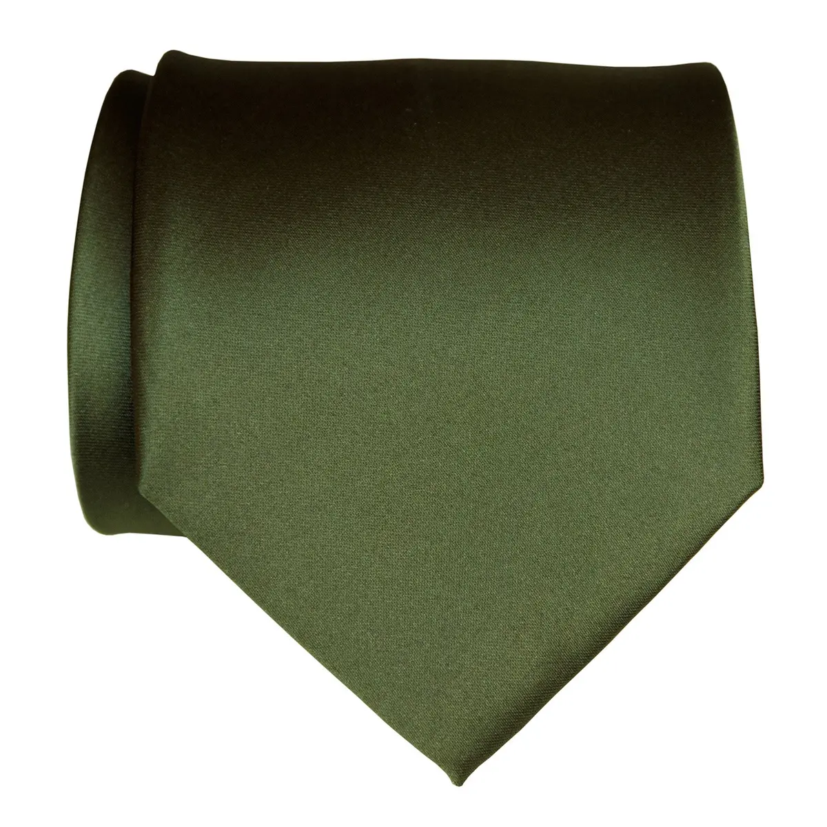 Olive Green Necktie. Dark Green Solid Color Satin Finish Tie, No Print 1