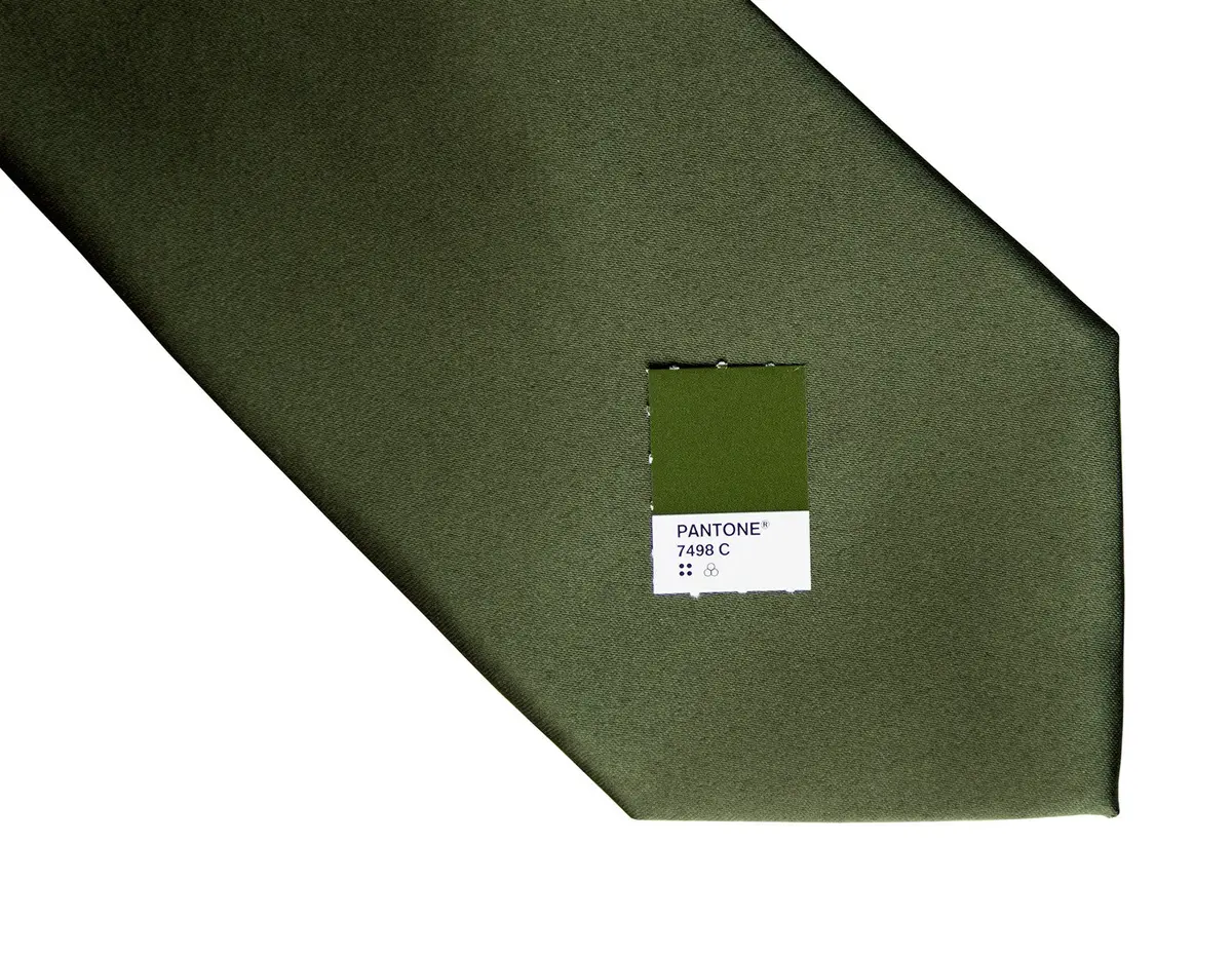 Olive Green Necktie. Dark Green Solid Color Satin Finish Tie, No Print 2