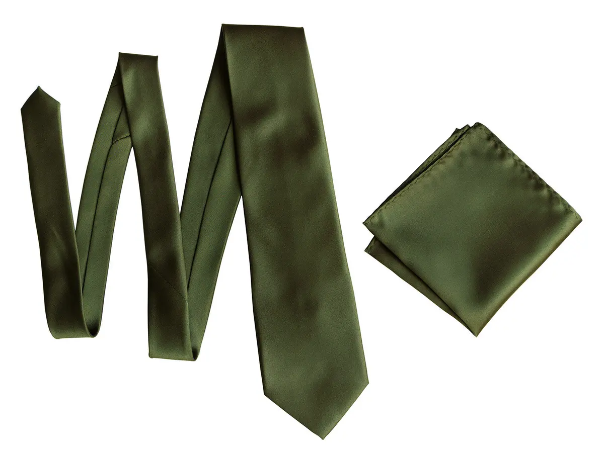 Olive Green Necktie. Dark Green Solid Color Satin Finish Tie, No Print 6