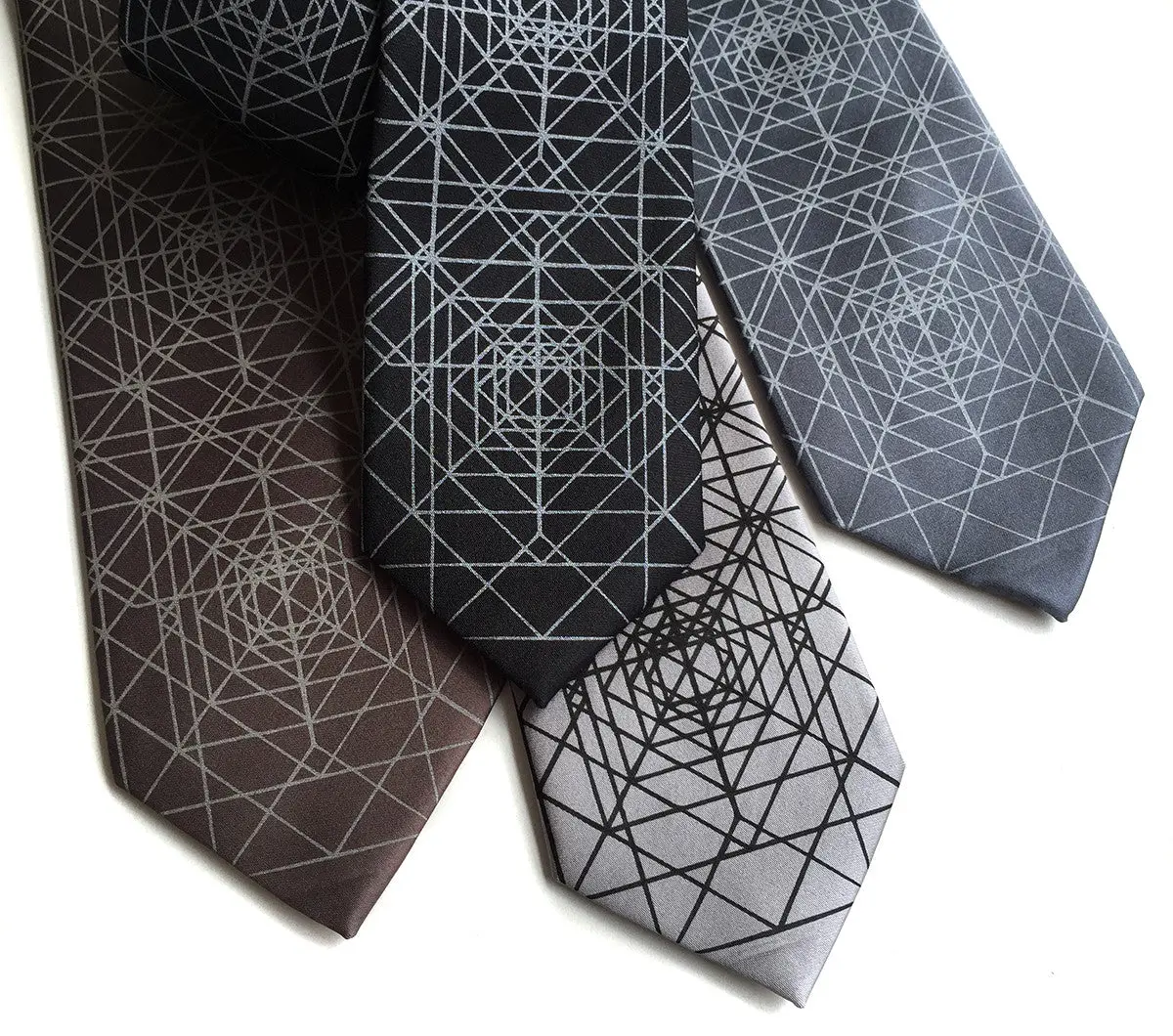 Op Art Triangles Silk Necktie. Psychedelic Geometric Print Tie 2
