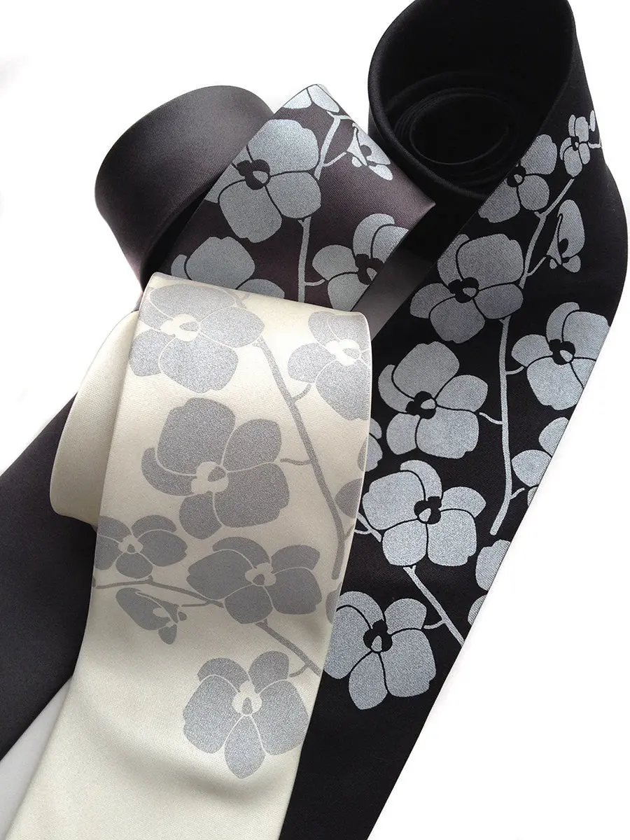 Orchid Silk Necktie. Floral Print Tie 1