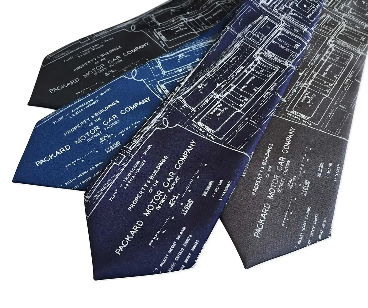 Detroit Map Necktie, Packard Plant Engineering Blueprint Tie 12