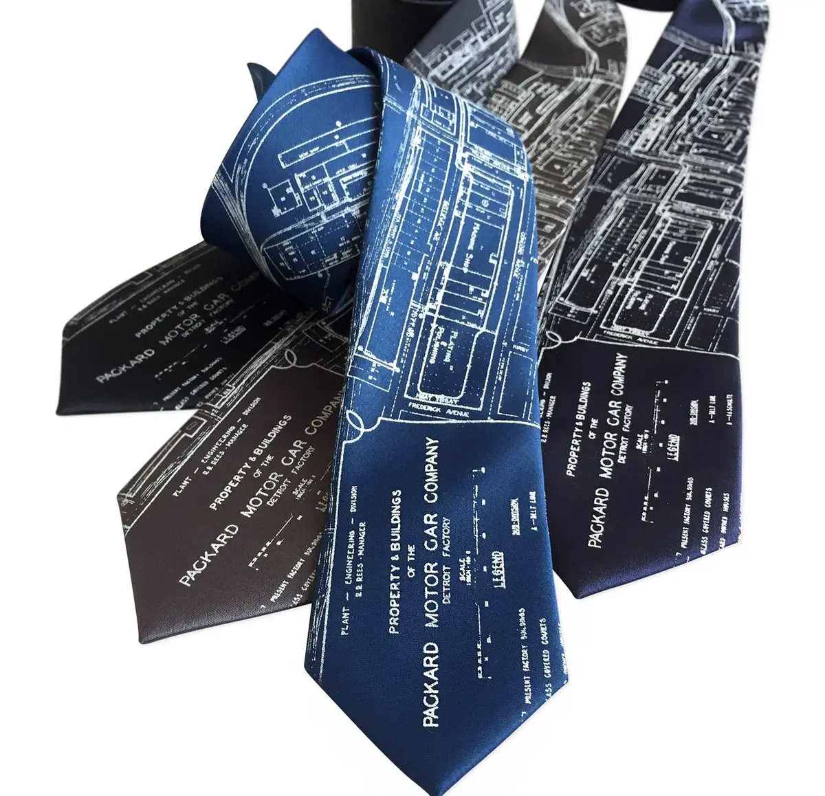 Detroit Map Necktie, Packard Plant Engineering Blueprint Tie 1